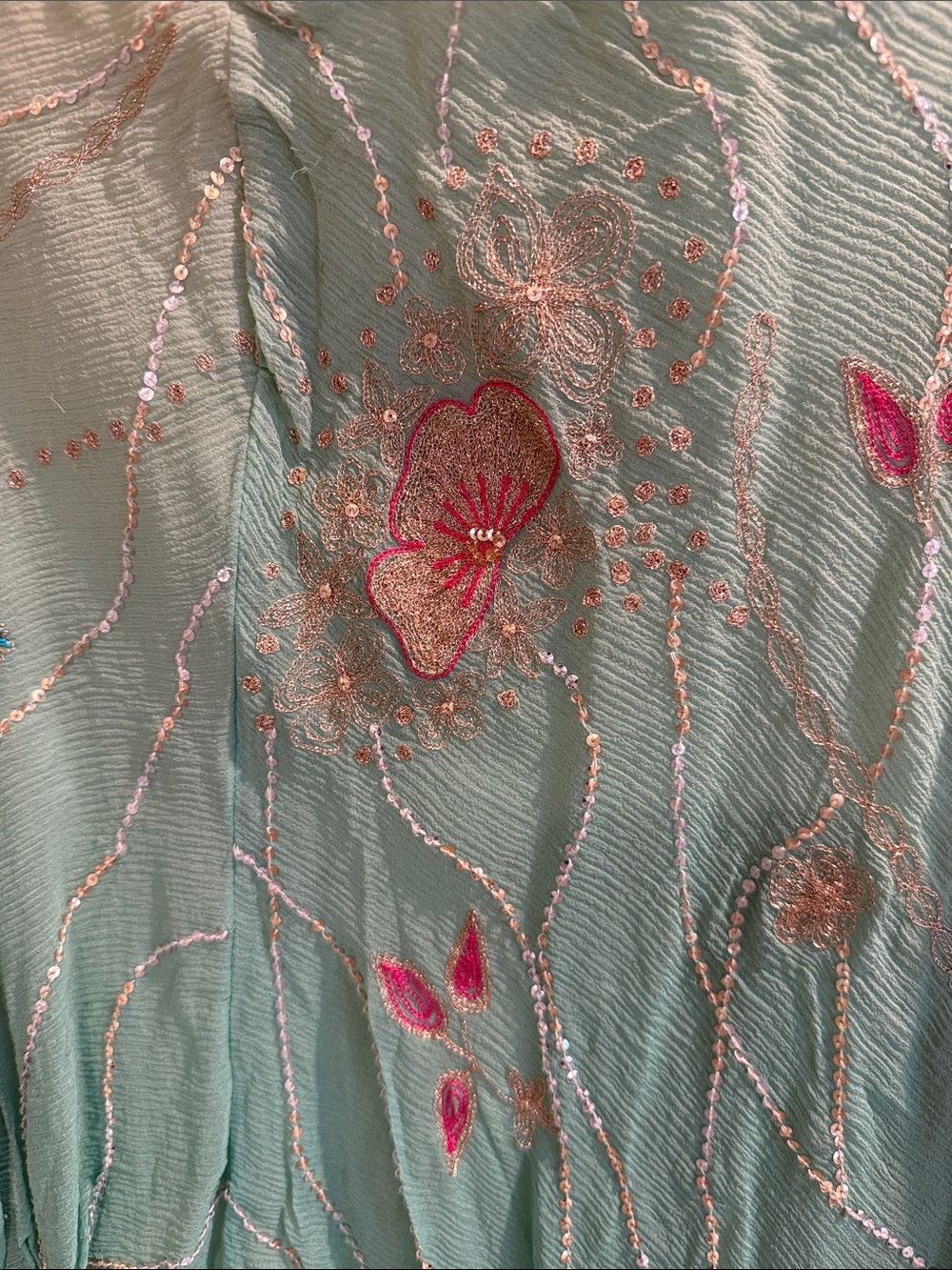 Light Green Embroidered Layered Women's Skirt - Picture 2 of 3